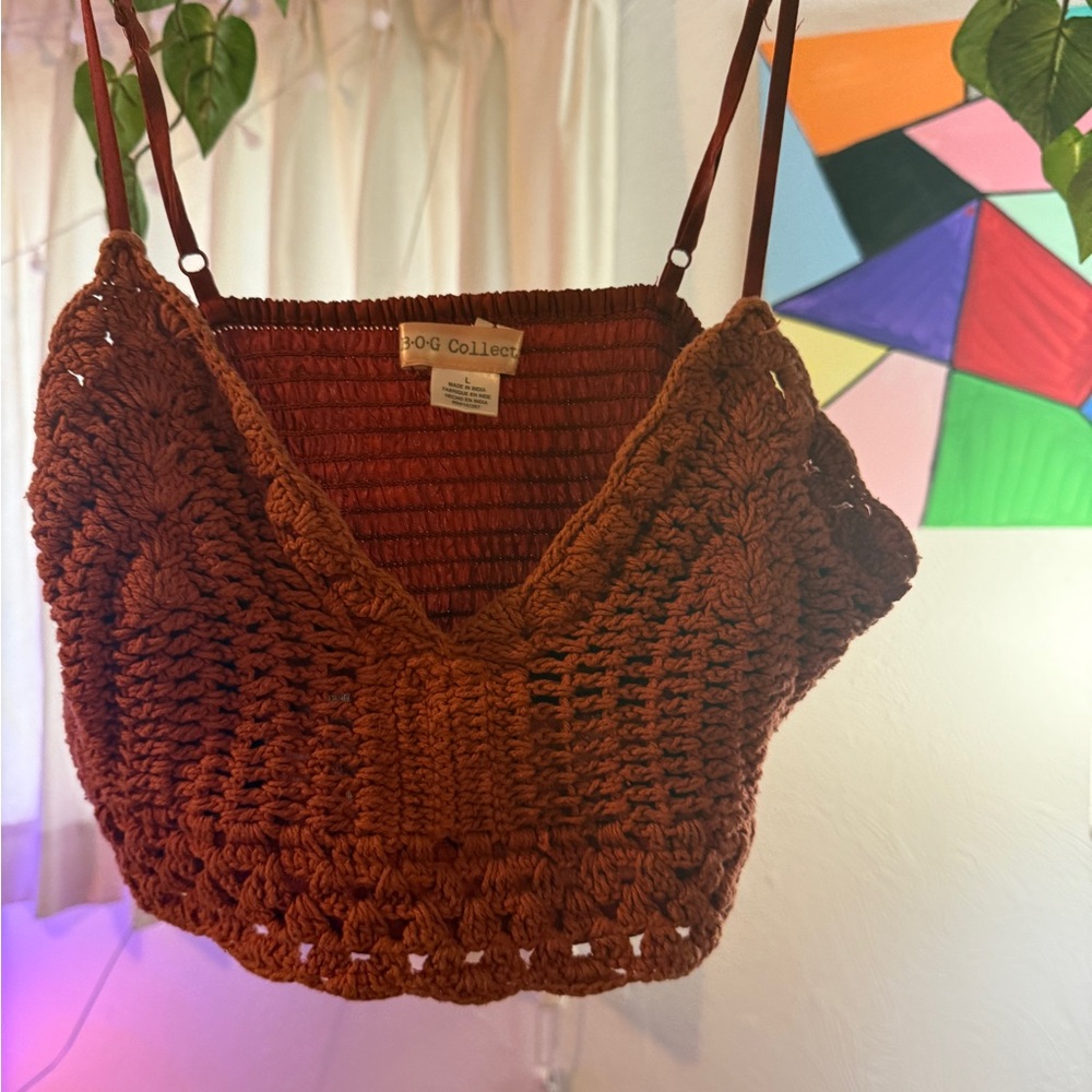 BoG Collective Brown Crochet Crop Top